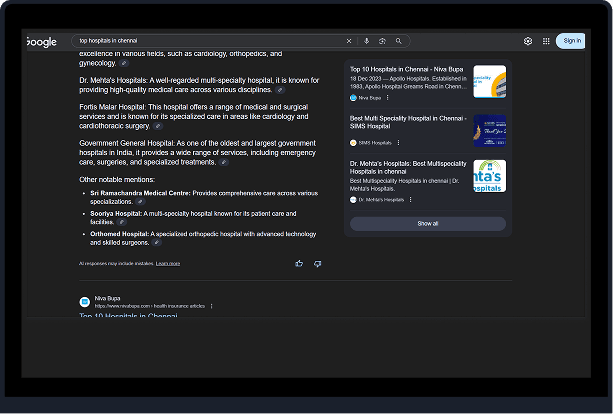 Speciality-wise on-page optimization